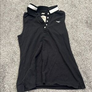 Hollister Black Sleeveless Polo with White Trim